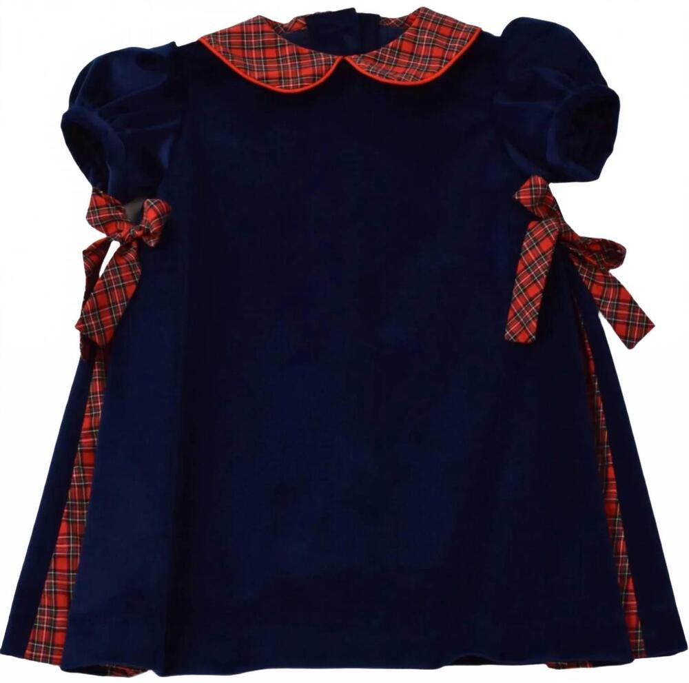 NEW FUNTASIA TOO girls velvet with plaid dress in navy